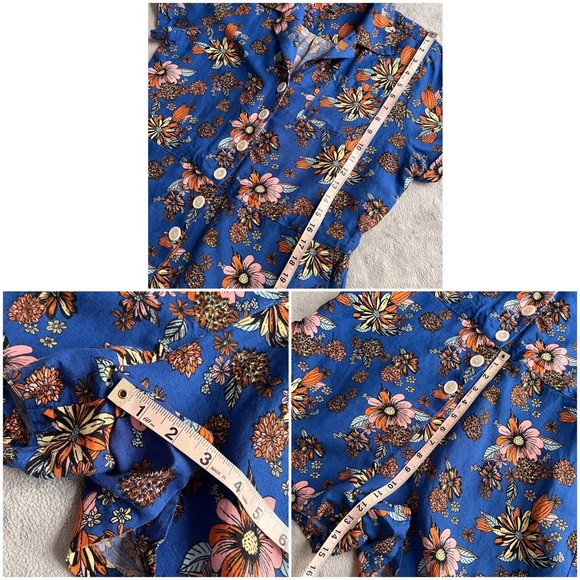 Modcloth Summer Camp Solstice Button Romper Sapphire Blue Floral Sz 12 - Picture 15 of 16